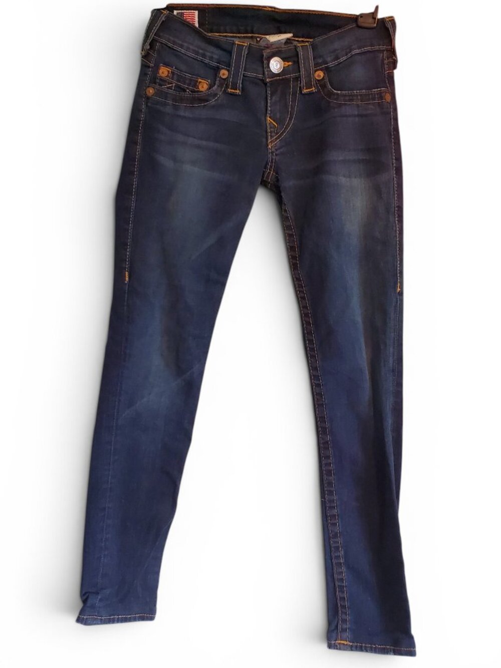True Religion Casey Dark Wash Denim Skinny Leg Blue Jeans Waist Size 24 Low Rise